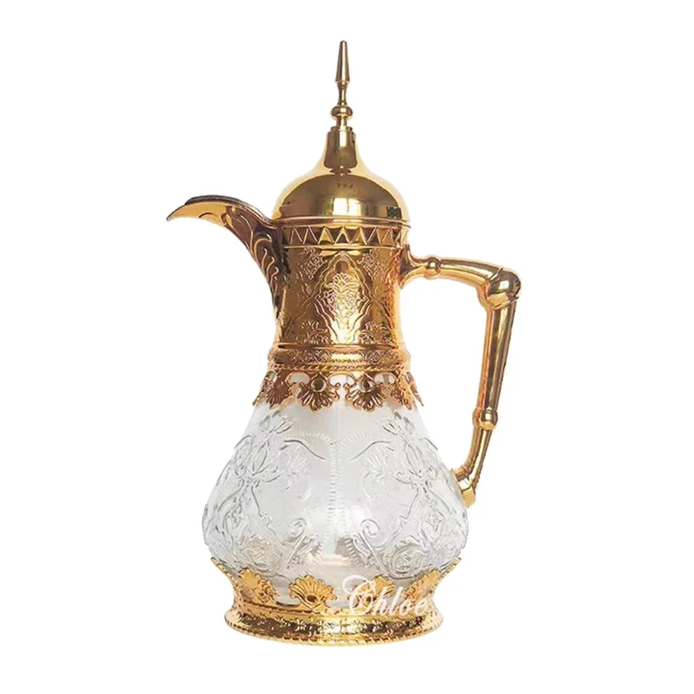 

Large Capacity Glass Cool Kettle Medieval Dubai Style Carved Crystal Glass Cold Water Bottle Middle East Tie Pot 1600ml