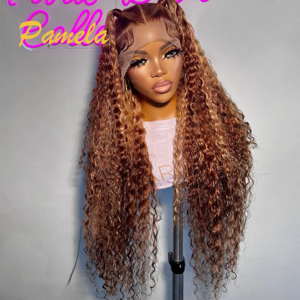 

Brazilian Brown Colored Curly 250% Density 13x4 HD Transparent Lace Frontal Ready To Wear Pre Plucked Glueless Wigs For women