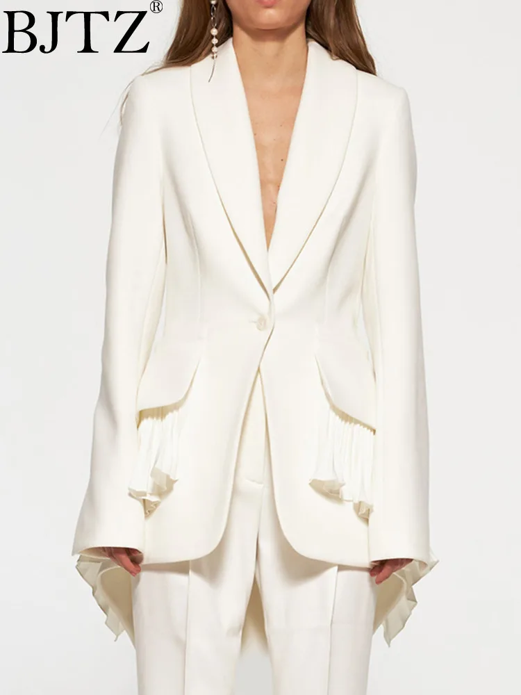 

BJTZ High End Jacket Hem Patchwork Pleated Blazers For Women 2024 Spring Autumn New Trend Designer Female Coat Clothing HL185