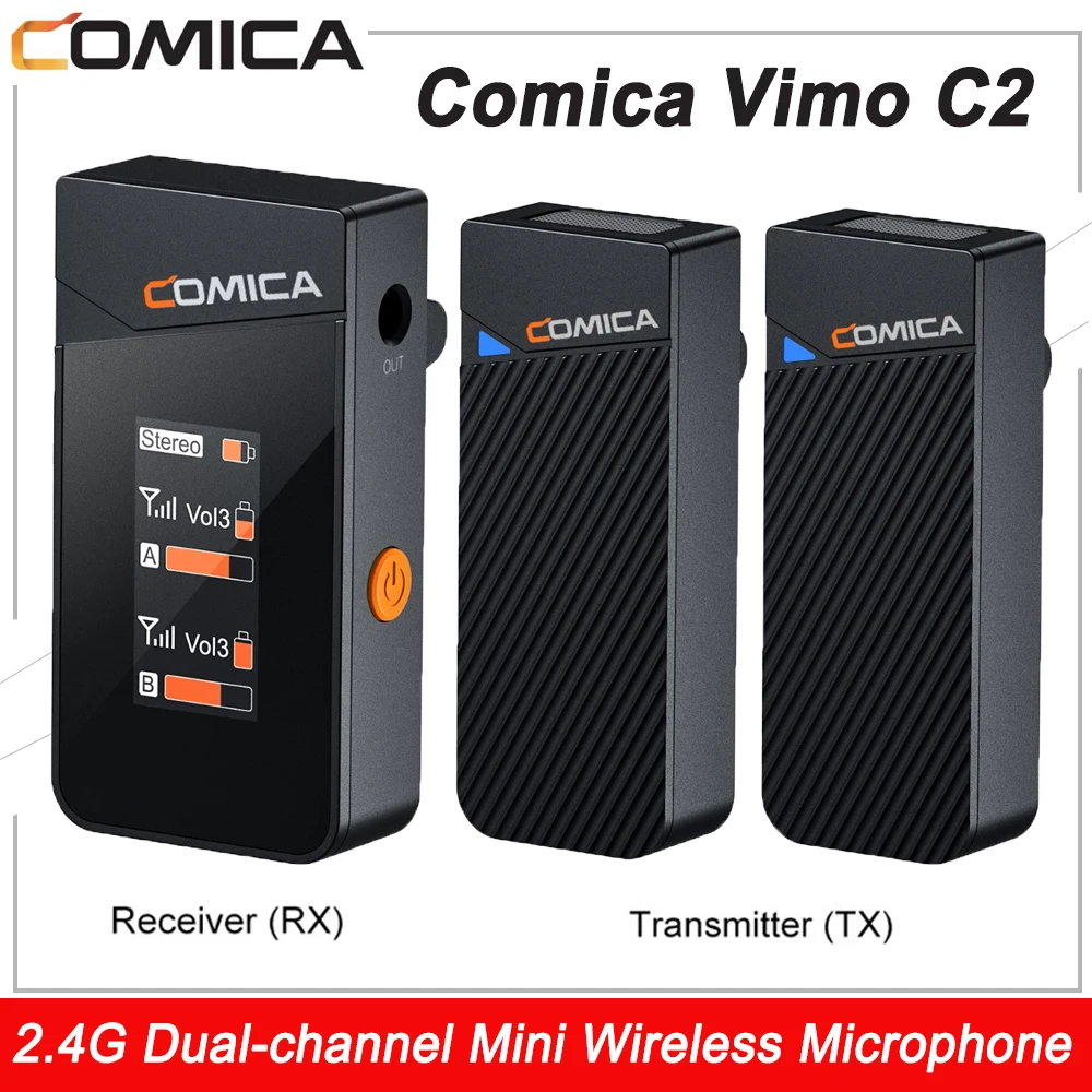 

Comica Vimo C2 2.4G Dual-channel Mini Wireless Lavalier Microphone Smartphone DSLR Camera Interview Youtube Vlog Mini Studio Mic