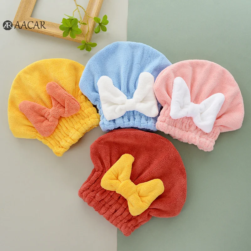 

Cute Bowknot Quick Drying Hair Cap Microfiber Hair Towel Super Absorbent Wrapper For Women Bath Towel Wrap Wiping Hair Hat