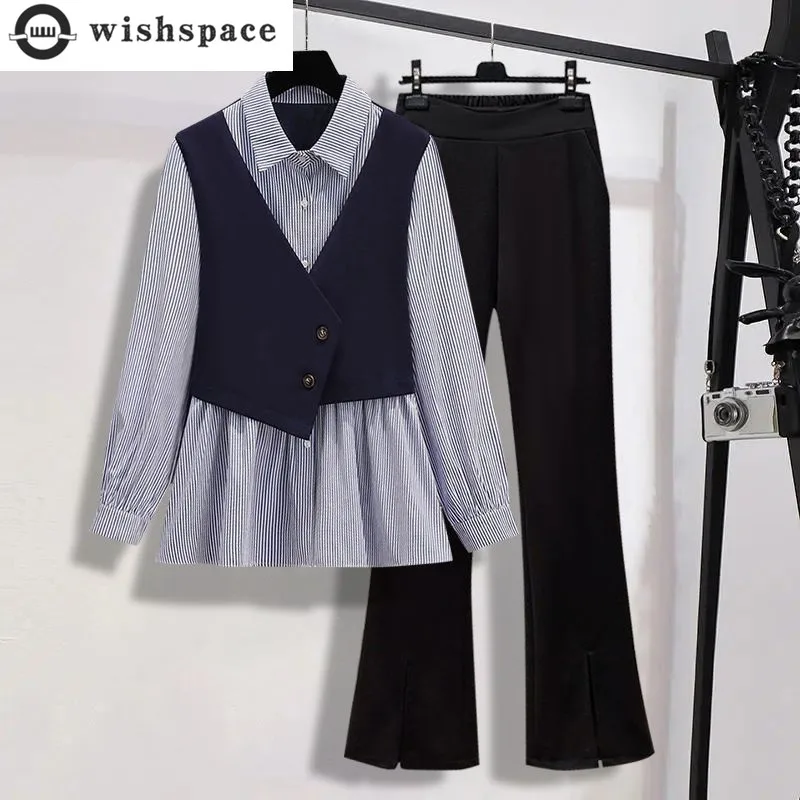Striped Patchwork Chiffon Shirt Blouse Casual Wide Leg Pants Two-piece Elegant Women's Pants Set Summer Outfits Tracksuit
Striped Patchwork Chiffon Shirt Blouse Casual Wide Leg Pants Two-piece Elegant Women's Pants Set Summer Outfits Tracksuit