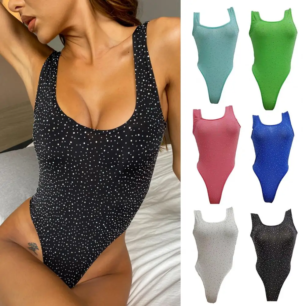 Women Bodysuit Low-cut Bodycon High Elasticity Summer Bodysuit Shiny Rhinestone U Neck One Size Solid Color Lady Playsuit
Women Bodysuit Low-cut Bodycon High Elasticity Summer Bodysuit Shiny Rhinestone U Neck One Size Solid Color Lady Playsuit