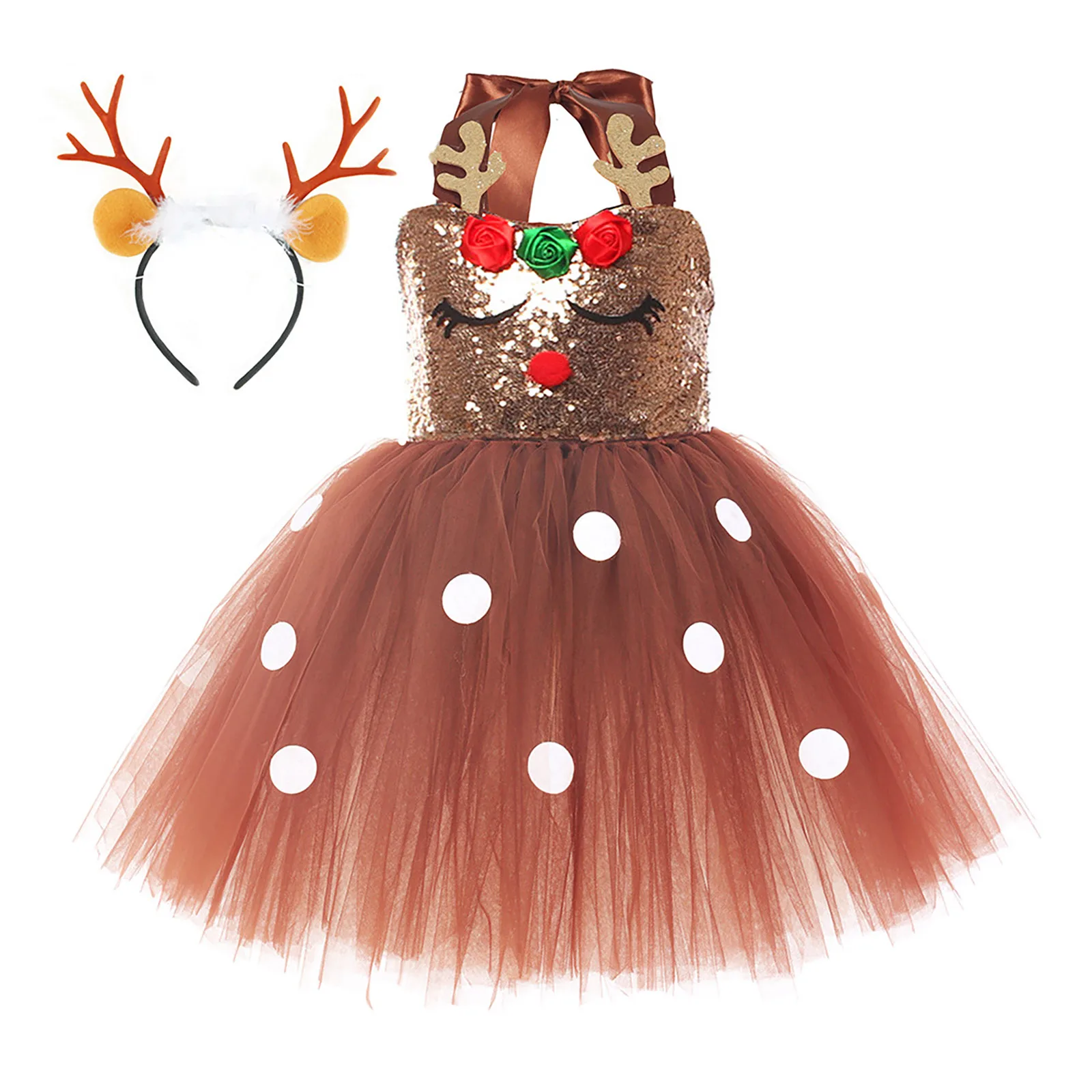 

Sparkle Christmas Deer Costumes for Baby Girls Reindeer Halloween Tutu Dress Kids Animal Elk Outfits Children New Year Clothes