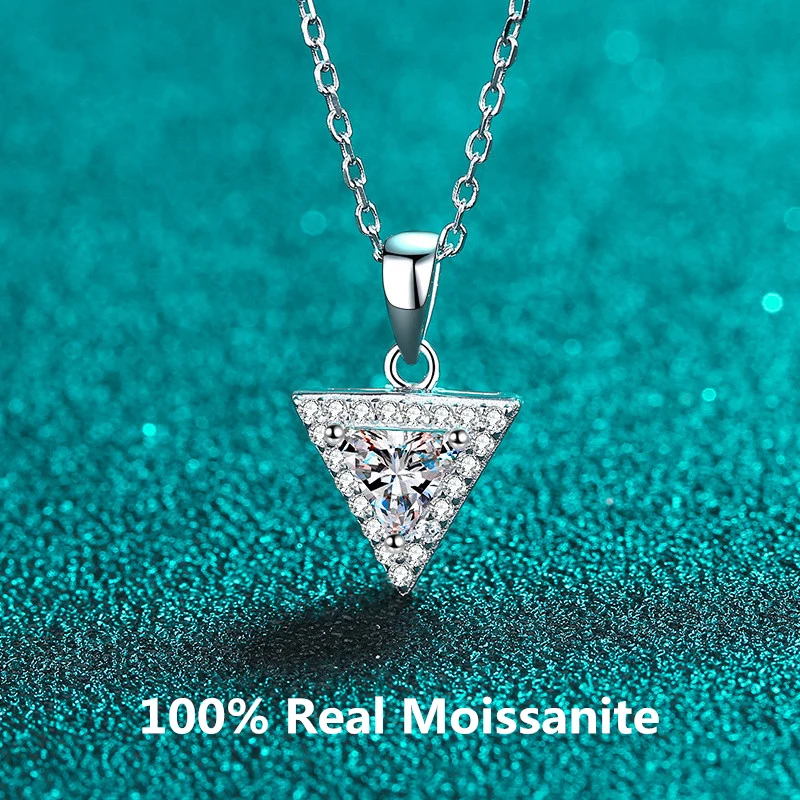 

Real Pass Diamond Test Triangle Moissanite 1CT Necklace Pendant for Women 925 Silver 18K White Gold Never Fade Luxury Jewelry
