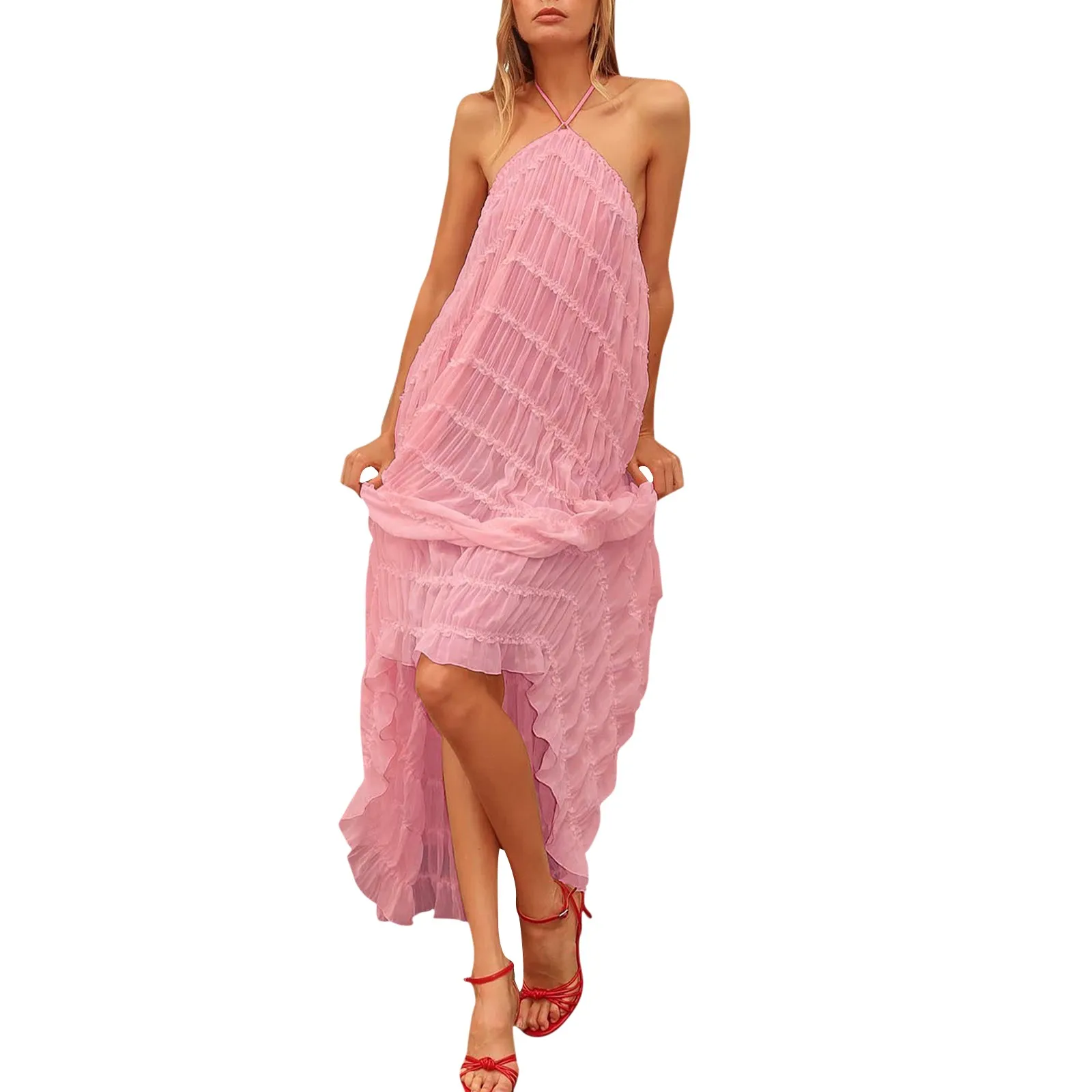 

Женское легкое дышащее однотонное пикантное кружевное Свободное платье для отдыха на море فساساvestiженское платье 원스 스