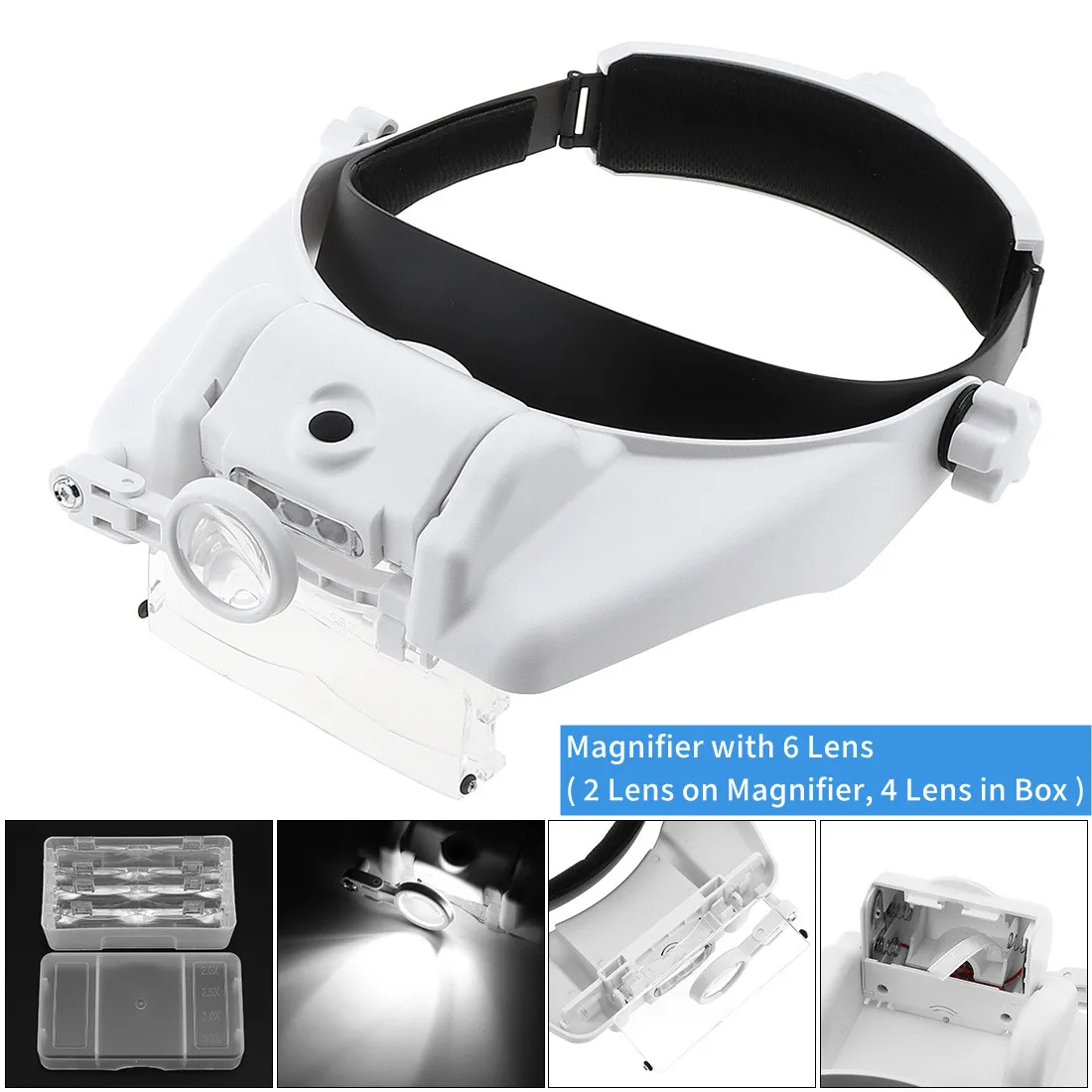 

15 Combination Amplification Eyelash Grafting Glasses Type Reading Eyeglass Magnifier with Light Head Mounted Magnifying Glasses