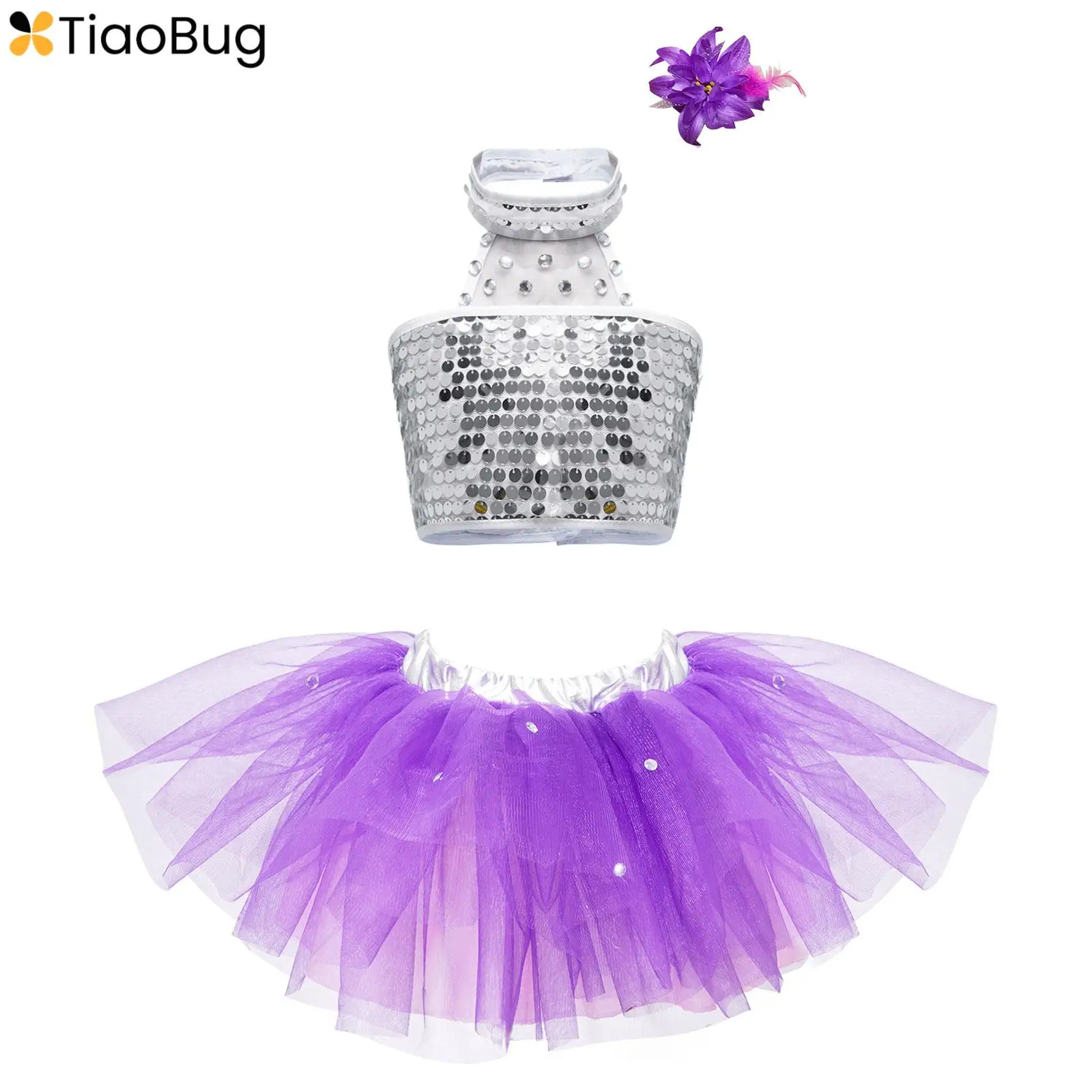 Kids Girls Sequins Dance Dress Outfits Crop Top with Tulle Tutu Skirt Set and Hairpin Ballerina Costume Children's Day Dancewear
Kids Girls Sequins Dance Dress Outfits Crop Top with Tulle Tutu Skirt Set and Hairpin Ballerina Costume Children's Day Dancewear