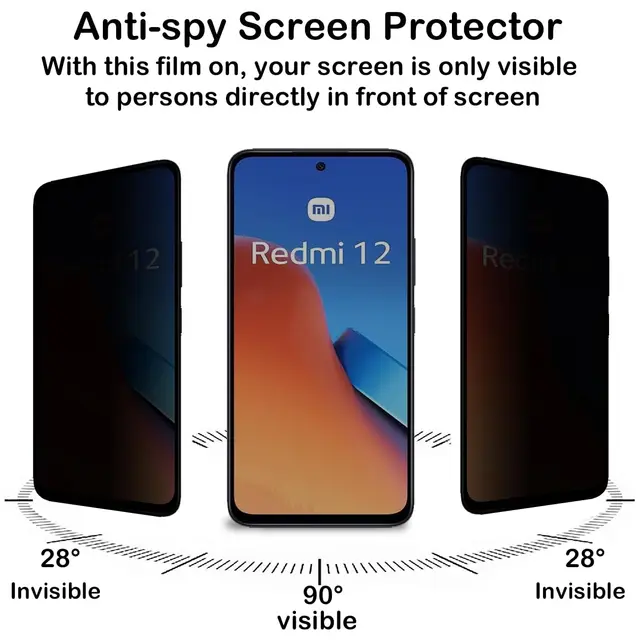 Protecteur d'écran anti-espion pour Xiaomi Redmi 12, confidentialité, verre guatémaltèque, 9H, anti-rayures, haut boîtier en aluminium convivial 2