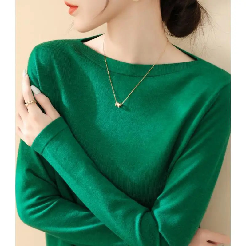 French Simple One-line Shoulder Collar Green Base Shirt 2023 Autumn/winter Sweater Long Sleeve Soft Knit Top
French Simple One-line Shoulder Collar Green Base Shirt 2023 Autumn/winter Sweater Long Sleeve Soft Knit Top