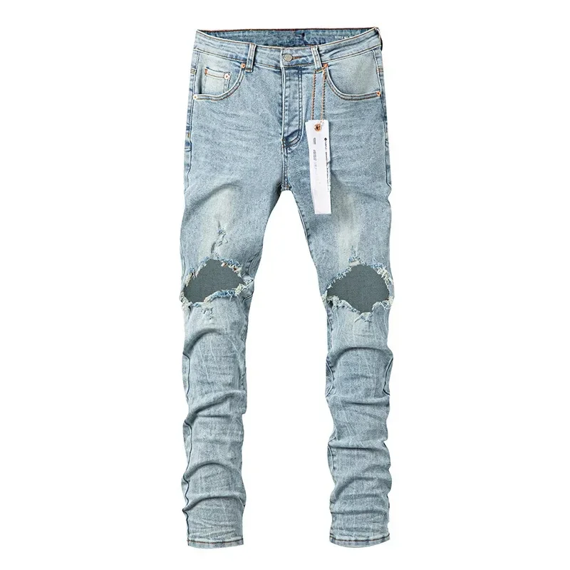 

Новые высококачественные фиолетовые брендовые джинсы ROCA, Модные Стильные узкие брюки в стиле хип-хоп с отверстиями в американском стиле хип-хоп