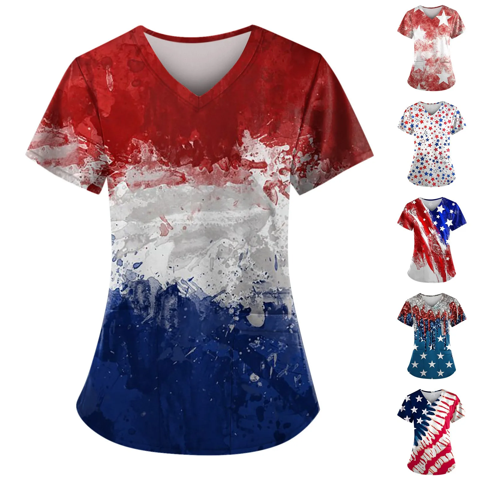 Женская модная футболка с V-образным вырезом и коротким рукавом, повседневная рабочая одежда с карманами, топы с принтом, облегающая Простая рубашка, 국인 인 은 
Женская модная футболка с V-образным вырезом и коротким рукавом, повседневная рабочая одежда с карманами, топы с принтом, облегающая Простая рубашка, 국인 인 은