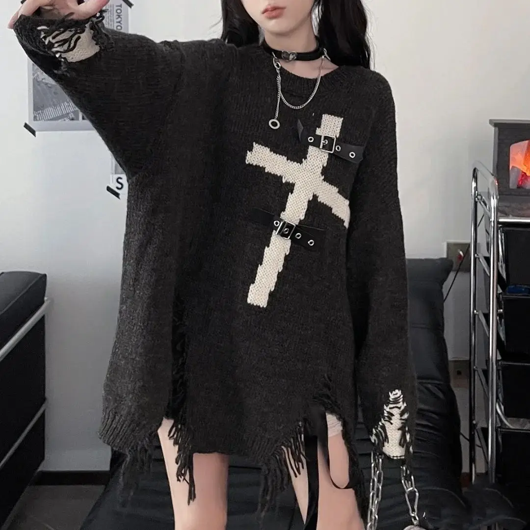 HOUZHOU Gothic Harajuku Punk Knitted Pullovers Women Y2k Vintage Streetwear Cross Print Loose Sweater Hollow Out Yops 2023 Chic
HOUZHOU Gothic Harajuku Punk Knitted Pullovers Women Y2k Vintage Streetwear Cross Print Loose Sweater Hollow Out Yops 2023 Chic