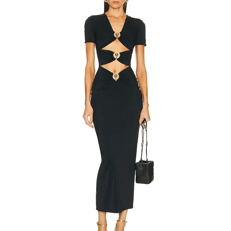 Women Metal Button Short Sleeve Hollow Out Bandage Celebrity Party Elegant Bodycon Mid-calf Dress Sexy Club Cocktail Dress
Women Metal Button Short Sleeve Hollow Out Bandage Celebrity Party Elegant Bodycon Mid-calf Dress Sexy Club Cocktail Dress