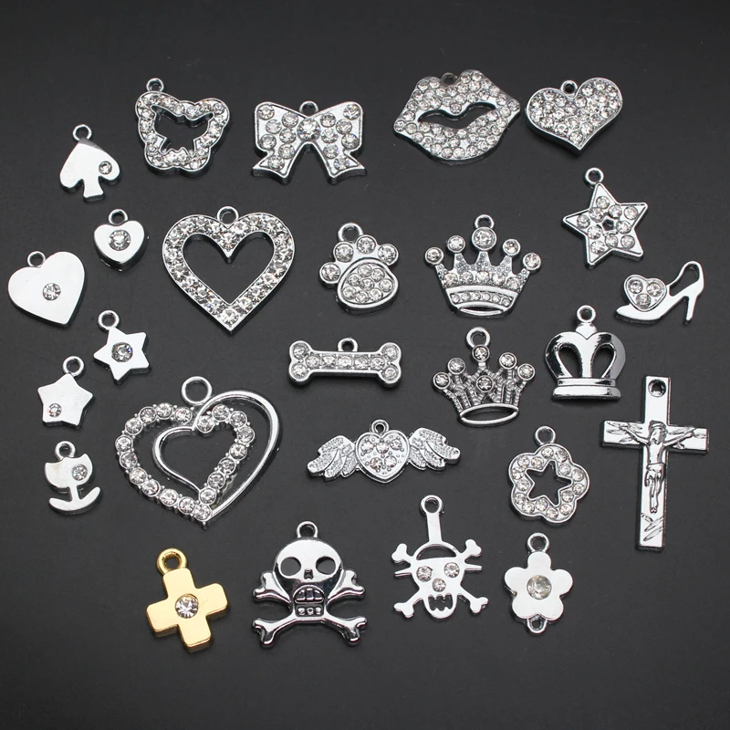 

Fashion Jewelry Rhinestone Star Paw Heart Bone Crown Key Skull Pendant Charms Hang Charms DIY Making Fit Bracelet Necklace