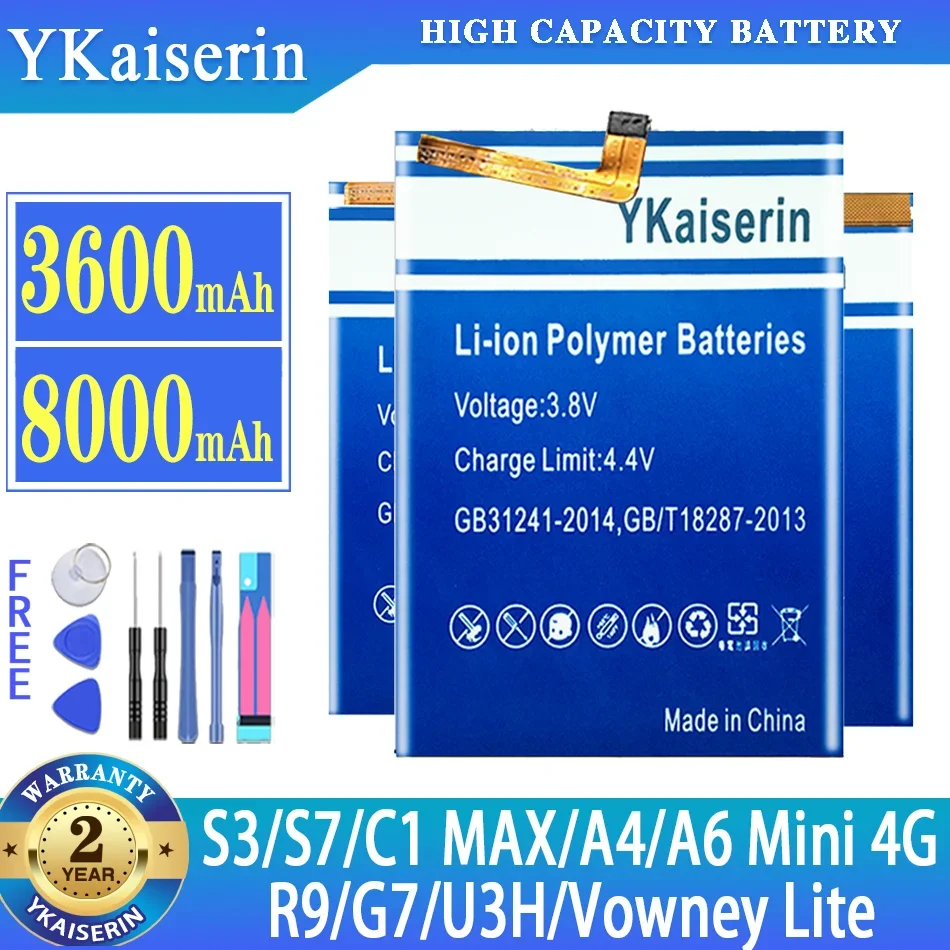 

YKaiserin Battery For Elephone S7 S3/C1 MAX C1MAX/A6 Mini A6Mini 4G A4/R9/G7/U3H/Vowney Lite Mobile Phone Bateria + Free Tools