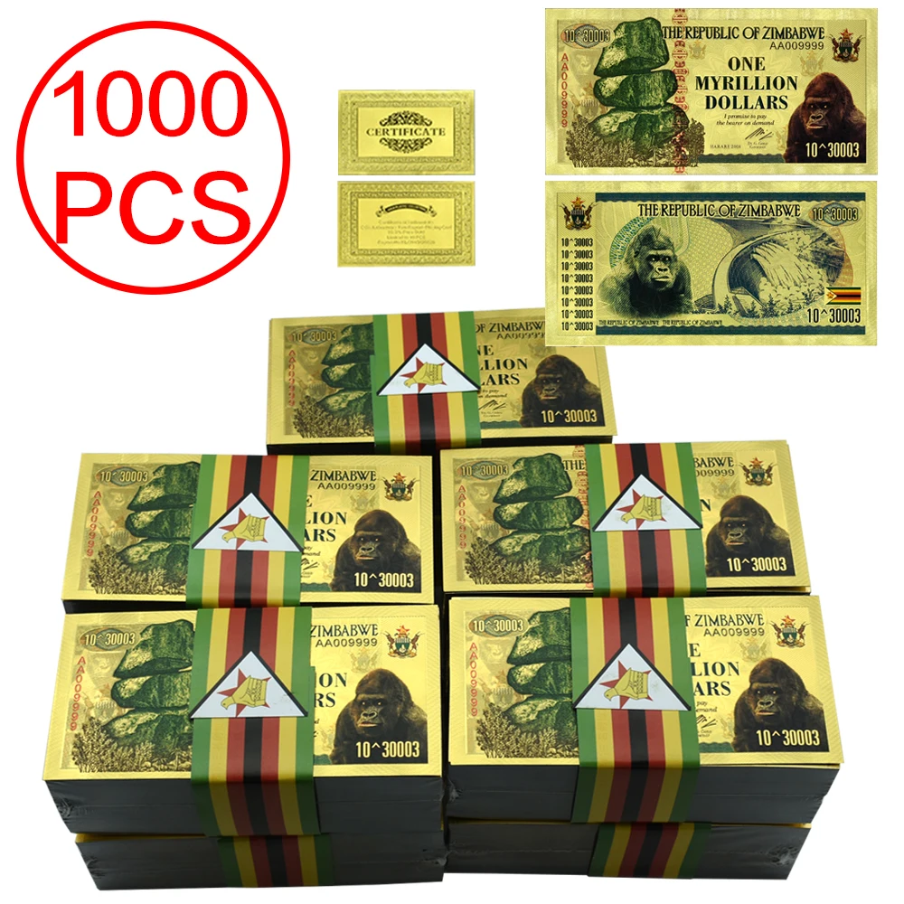 1000pcs/lot Zimbabwe One Myrillion Dollars Gold Banknotes Commemorative Uncurrency Banknotes Crafts Collectibles
1000pcs/lot Zimbabwe One Myrillion Dollars Gold Banknotes Commemorative Uncurrency Banknotes Crafts Collectibles