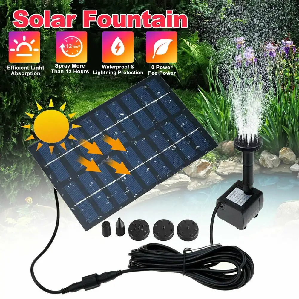 

1w Solar Powered Fountain With 5 Size Spray Adapters Energy Saving Water Pump For Pond Garden Decor