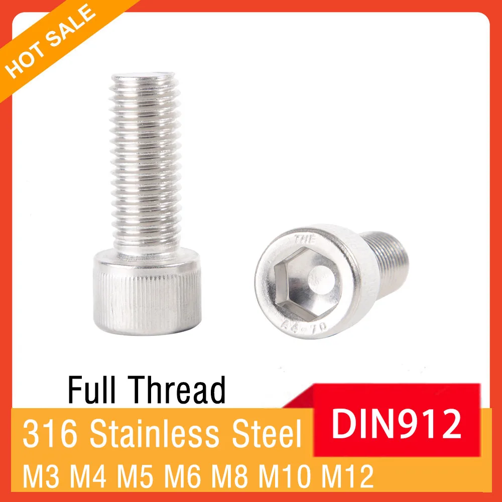 

M3 M4 M5 M6 M8 M10 M12 DIN912 Full Thread A4-70 Hex Socket Head Cap Screws 316 Stainless Steel Bolts