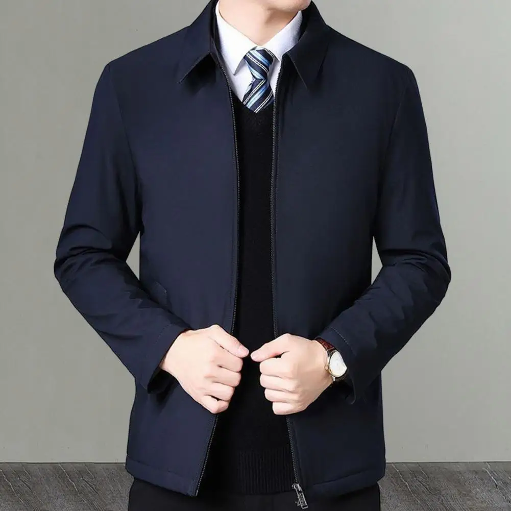 

Anti-wrinkle Men Coat Stylish Men's Suit Coat Business-ready Zipper Placket Anti-wrinkle Long Sleeve Jacket for Spring Fall