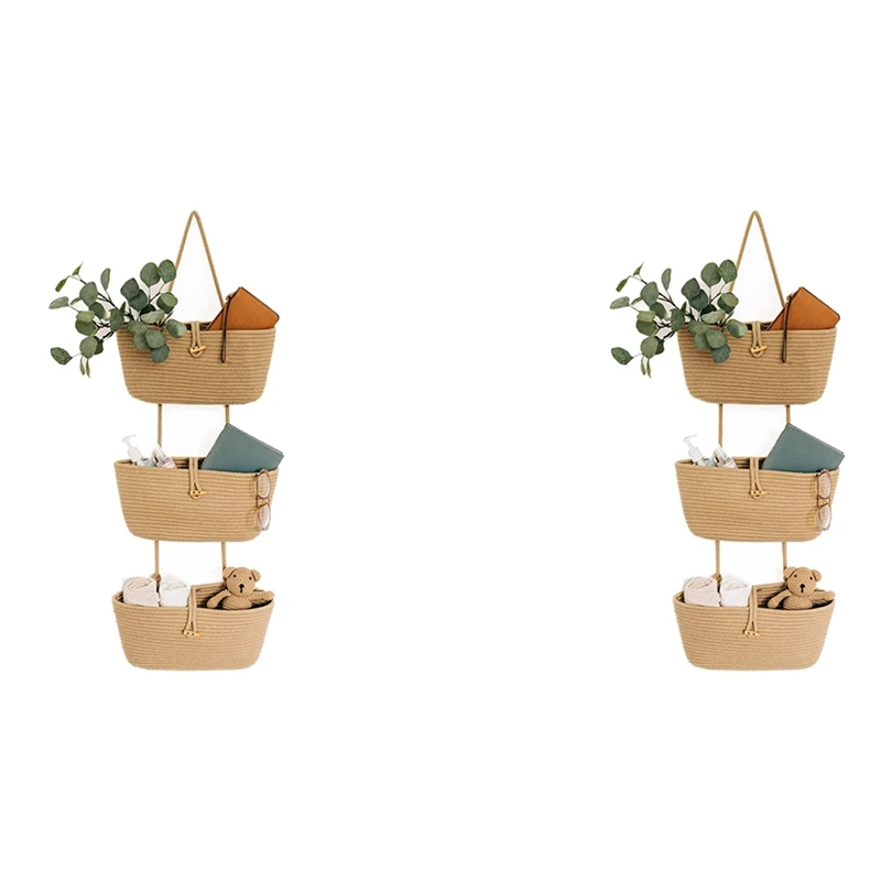 2X Rope Over The Door Basket 3-Tier Wall Hanging Basket For Storage Over Door Organizer Hanging Baskets For Room - Camel
2X Rope Over The Door Basket 3-Tier Wall Hanging Basket For Storage Over Door Organizer Hanging Baskets For Room - Camel