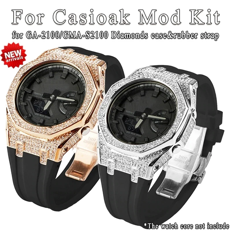 

Luxury Diamond Case Modification Kit for GA2100 GA-2110 Gen5 Metal Steel Bezel Rubber Strap for GAB2100 Mod Kit