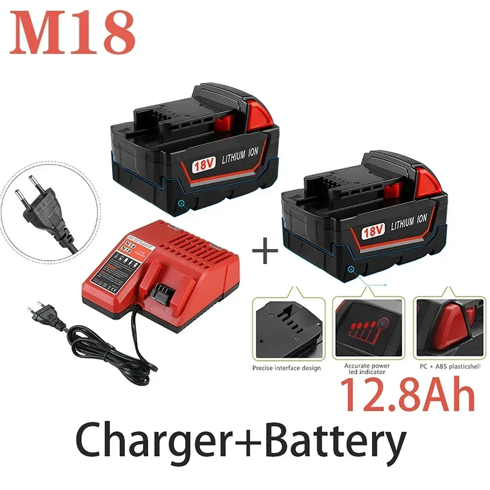 

Original 18V 12800mAh Replacemet Lithium ion 12.8Ah Battery for Milwaukee Xc M18 M18B Cordless Tools Batteries+Charger