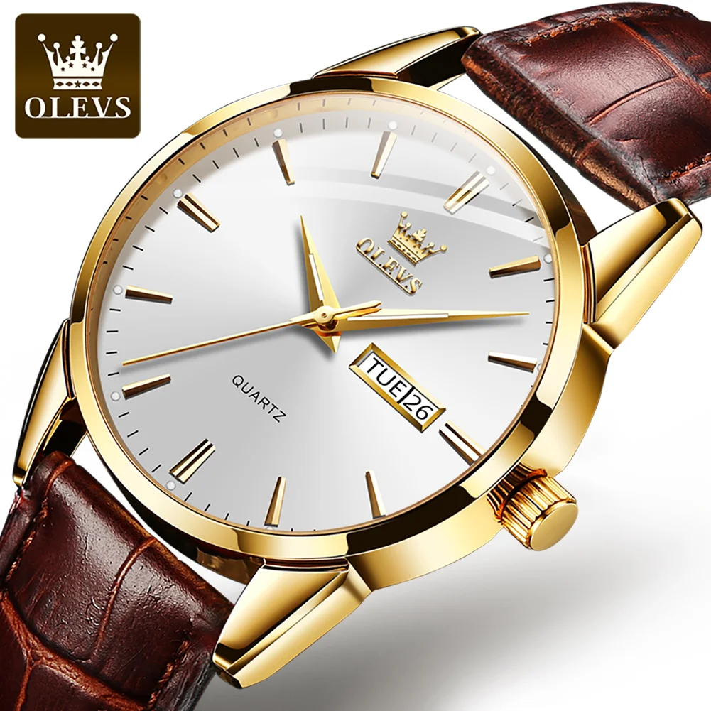 

Olevs Top Brands Quartz Male Wristwatch Leather Strap Calendar Waterproof Men Watch Fashion Business Wristwatches Lover Watches
