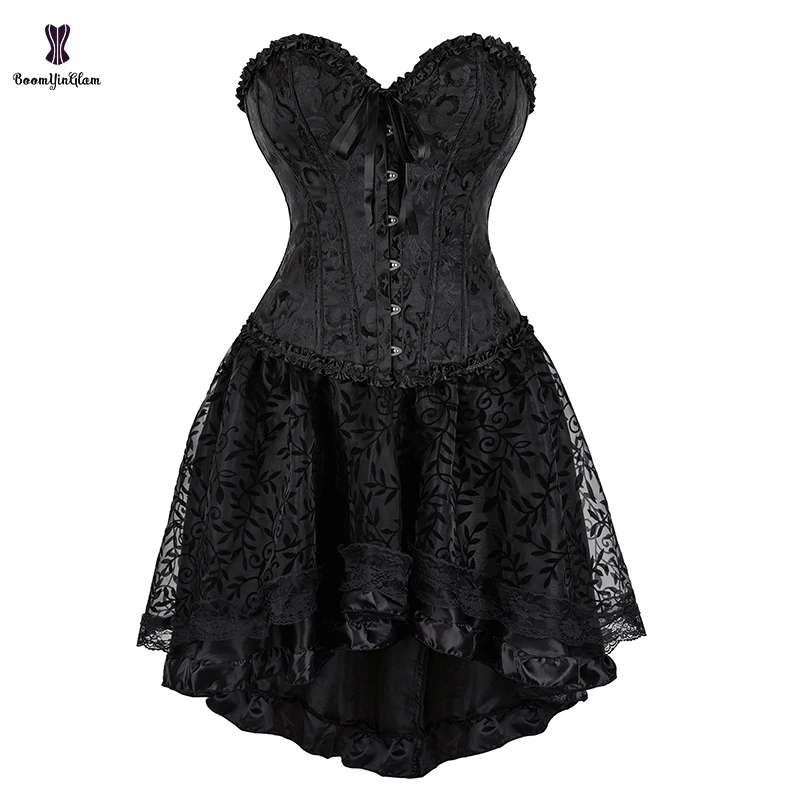 

Big SizeTwo Pieces Body Shapewear Suit Party Outwear Lace Up Boned Corset Top With Skirt Set Busk Closure Corset Dress For Woman