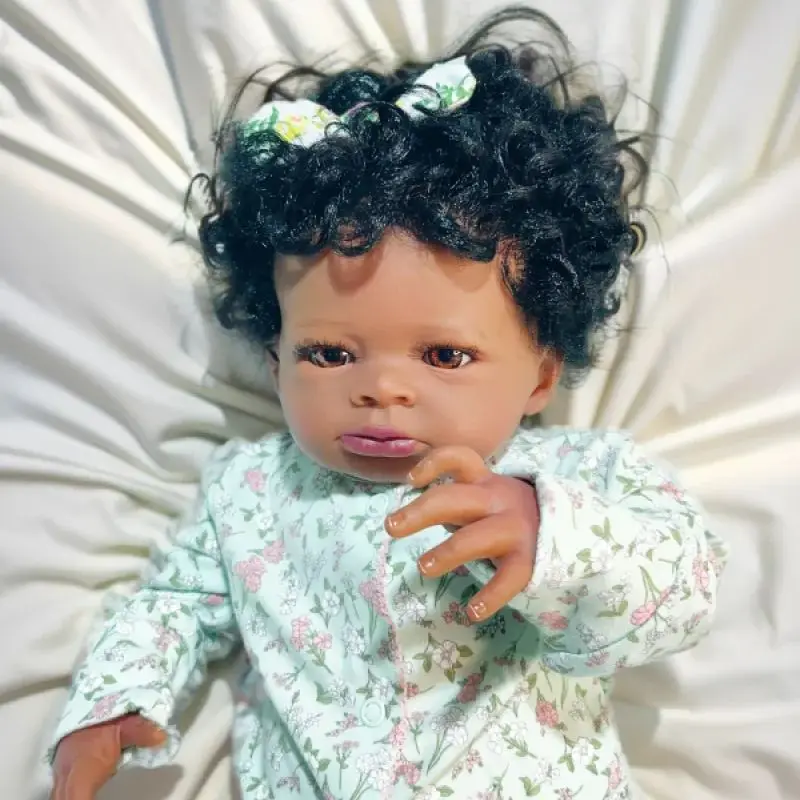 

20"/50cm Lanny Bebe Reborn Doll Blanck African American Realistic Baby Doll with Soft Body Curly Hair Cute Girl Birthday Gift