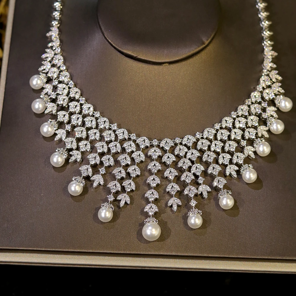 3A Cubic Zirconia Silver Color Tassel Necklace Luxury Pearl Jewelry Sets Bridal Dubai Wedding PROM Accessories 3 Mallzona S689df36ac7b44ad7b652281396bc7a1av 3A Cubic Zirconia Silver Color Tassel Necklace Luxury Pearl Jewelry Sets Bridal Dubai Wedding PROM Accessories Mallzona