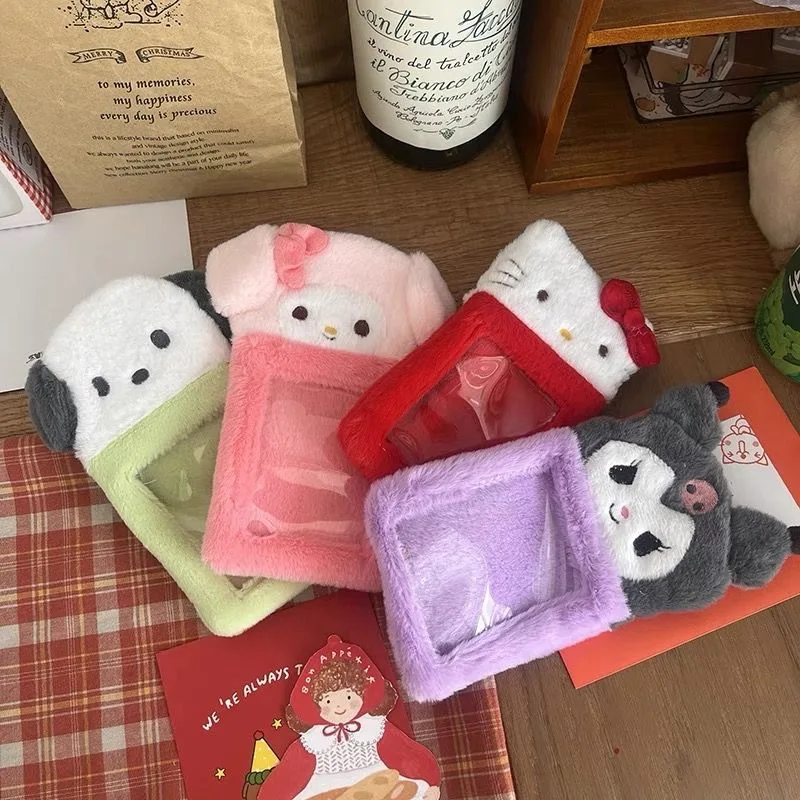 

Sanrio Hello Kitty Cinnamoroll Plush Doll Card Case Kawaii Anime Kuromi My Melody Portable Plushie Bank Cards Package Girl Gift