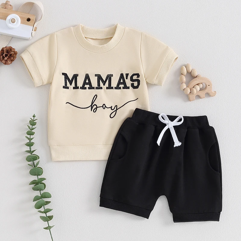 

Toddler Baby Boy Summer Clothes Mamas Boy Outfit 6M 12M 18M 24M Short Sleeve T Shirt Tops and Jogger Shorts Set