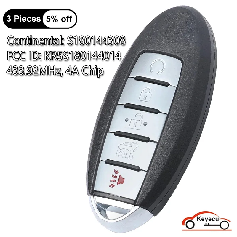 KEYECU 5 кнопок 433,92 МГц 4A чип для Nissan Murano Pathfinder 2015-2019 Auto дистанционный смарт ключ-брелок S180144308 KR5S180144014
KEYECU 5 кнопок 433,92 МГц 4A чип для Nissan Murano Pathfinder 2015-2019 Auto дистанционный смарт ключ-брелок S180144308 KR5S180144014