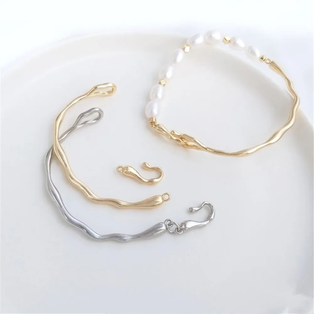 

14K Gold Wrapped Irregular Branch Bracelet with White Gold Lava Bracelet DIY Handmade Pearl Bracelet Accessories B738