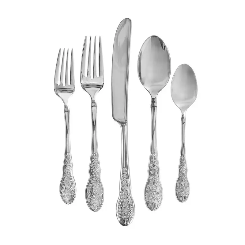 

20-Piece Flatware Set, Service for 4 Gold utensil Wood utensil set Plastic plates reusable Chopstick set Travel silverware set B