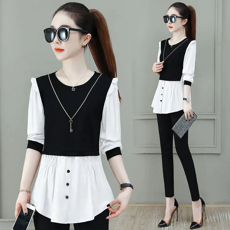 Spring Female New Leisure Round Neck T-shirt Fake Two Pieces Cardigan Blouse Korean Women Loose Fitting Fake Two Pieces T-shirt
Spring Female New Leisure Round Neck T-shirt Fake Two Pieces Cardigan Blouse Korean Women Loose Fitting Fake Two Pieces T-shirt