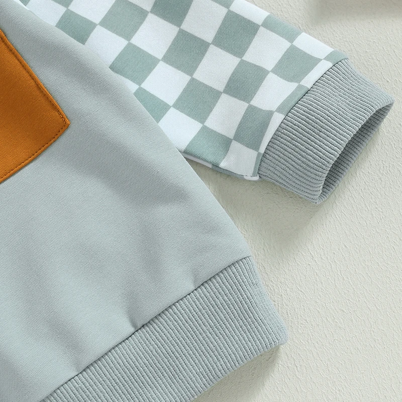 

Toddler Baby Boy Checkered Outfits Long Sleeve Crewneck Sweatshirt Top and Pants Set 2Pcs Fall Winter Clothes