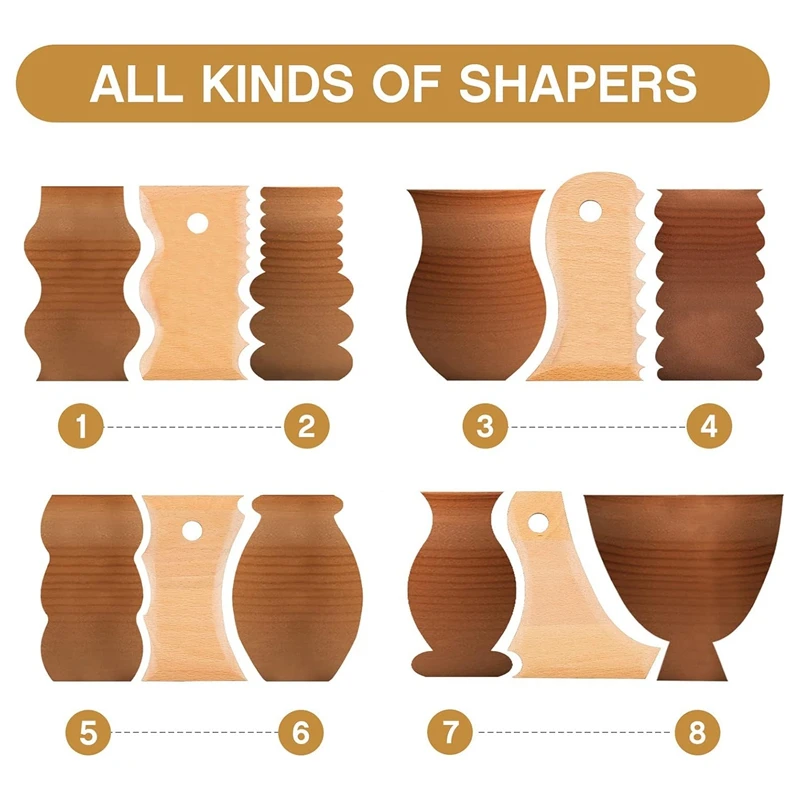 

7 PCS Pottery Trimming Tools Pottery Clay Foot Shaper Tools Wooden Texture Profile Rib Bundle Foot Shaper