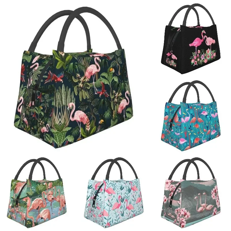 

Jungle Pattern With Toucan Flamingo And Parrot Insulated Lunch Bags for Tropical Bird Cooler Thermal Bento Box Beach Camping