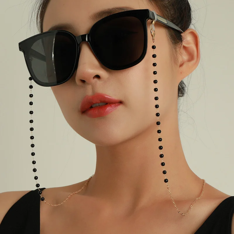 

Fashion Colored Acrylic Beaded Outdoor Sunglasses Mask Holder Lanyard for Women Pearl Leaf Cross Reading Glasses Chain Neck Rope