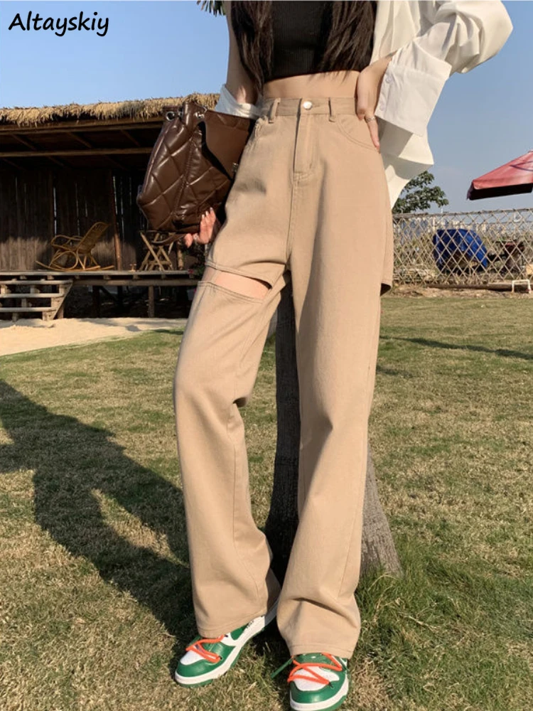 Wide Leg Hole Jeans Solid High Waist Casual Females Elegant Fashion Korean Streetwear Denim Trousers Pockets Design Loose Chic
Wide Leg Hole Jeans Solid High Waist Casual Females Elegant Fashion Korean Streetwear Denim Trousers Pockets Design Loose Chic