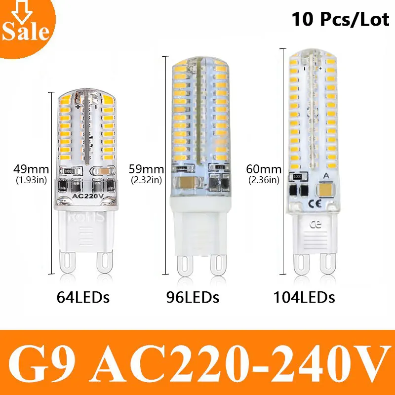 

10 PCS G9 LED 220V Corn Bulb 64 96 104 LEDs Silica Gel SMD 3014 110V LED Lamp Chandelier Candle LED Light 90% Energy Saving