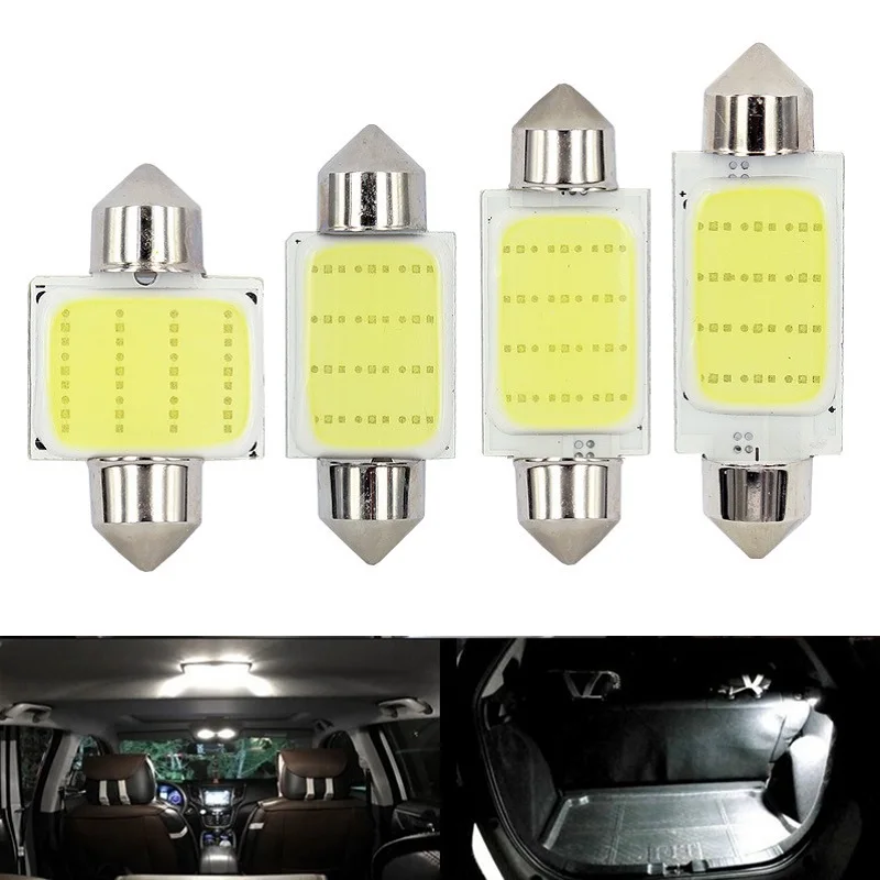 

1x C10W C5W LED COB Festoon 31mm 36mm 39mm 41/42mm 12V White bulbs for cars License plate Interior Reading Light 6500K 12SMD