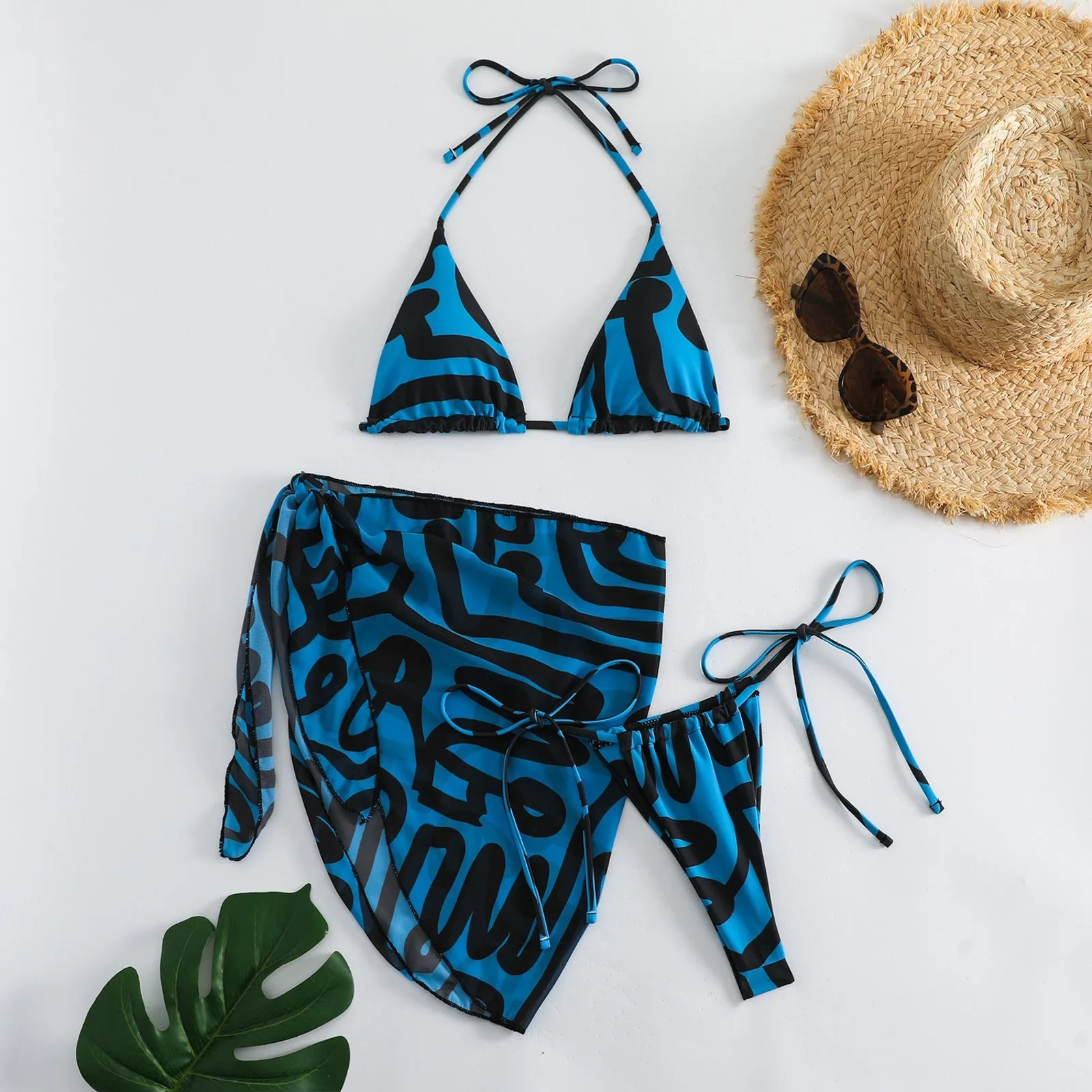 

3 Pieces Bikini Set With Skirt Tie Dye String Thong Bathing Suit Women Swimsuit Female Swimwear Beach Wear Swim Lady Summer Set