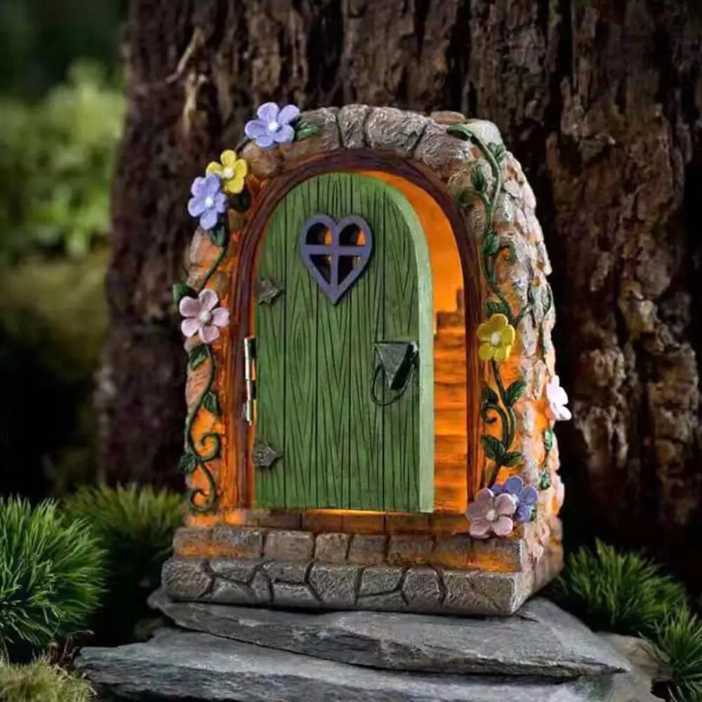 

Resin Solar Fairy Door Light Art Statues Realistic Funny Garden Door Statue Waterproof Lifelike Fairy Door Decorations Lawn