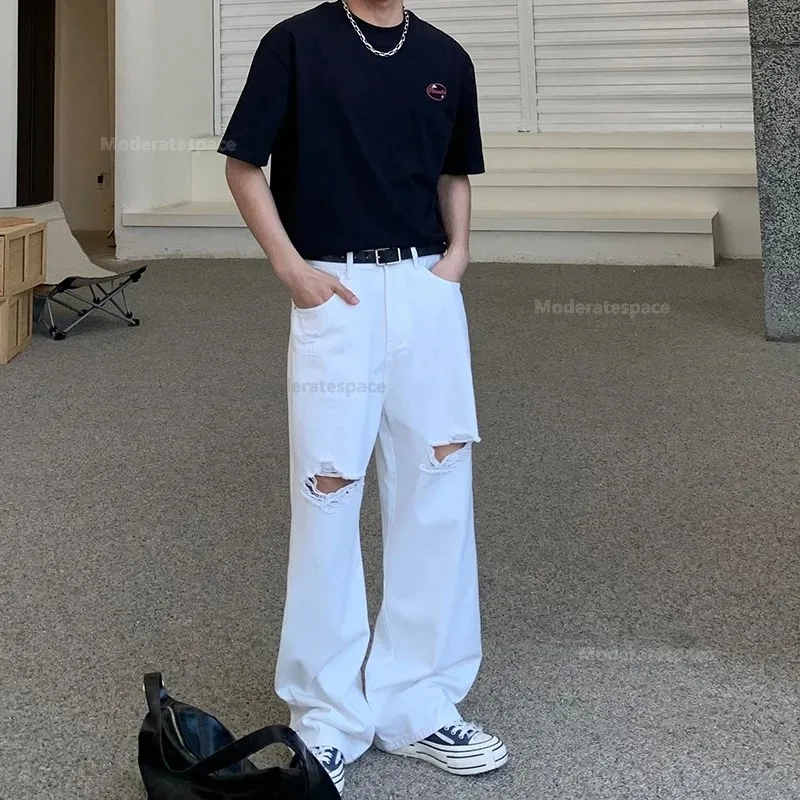 White Casual Ripped Jeans Men Fashion Baggy Straight Hole Denim Trousers Streetwear Y2K Wide Legs Jean Pants
White Casual Ripped Jeans Men Fashion Baggy Straight Hole Denim Trousers Streetwear Y2K Wide Legs Jean Pants