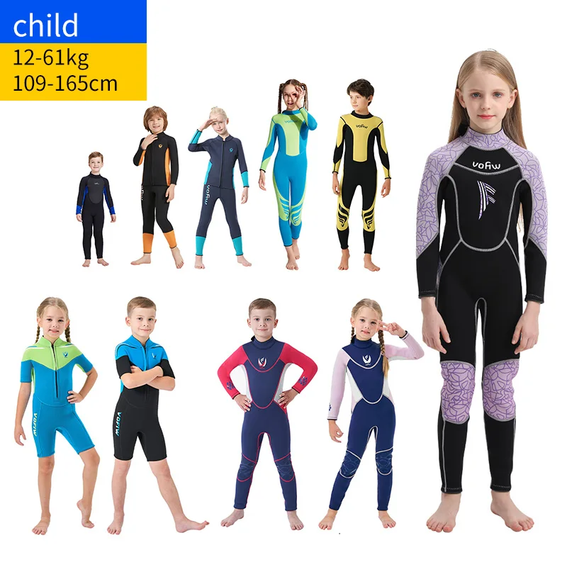 

Boys girls long sleeved/short sleeved plush diving suit 1.5/2/3/3.5mm children jumpsuit Keep warm and prevent cold Surfing suit