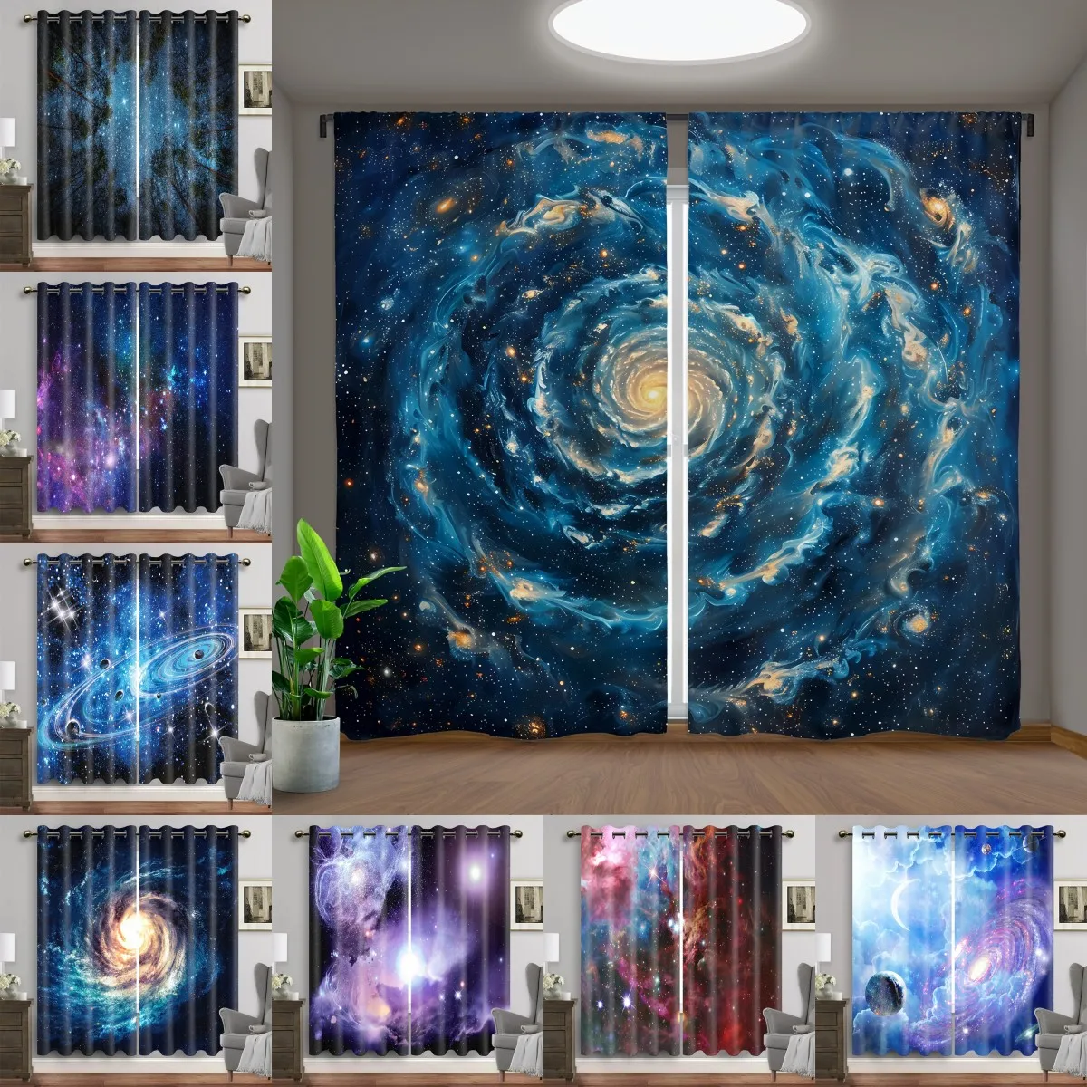 

Earth Space Night Milky Way Starry Sky Free Shipping 2 Pieces Thin Children's Curtain for Living Room Bedroom Window Drape Decor