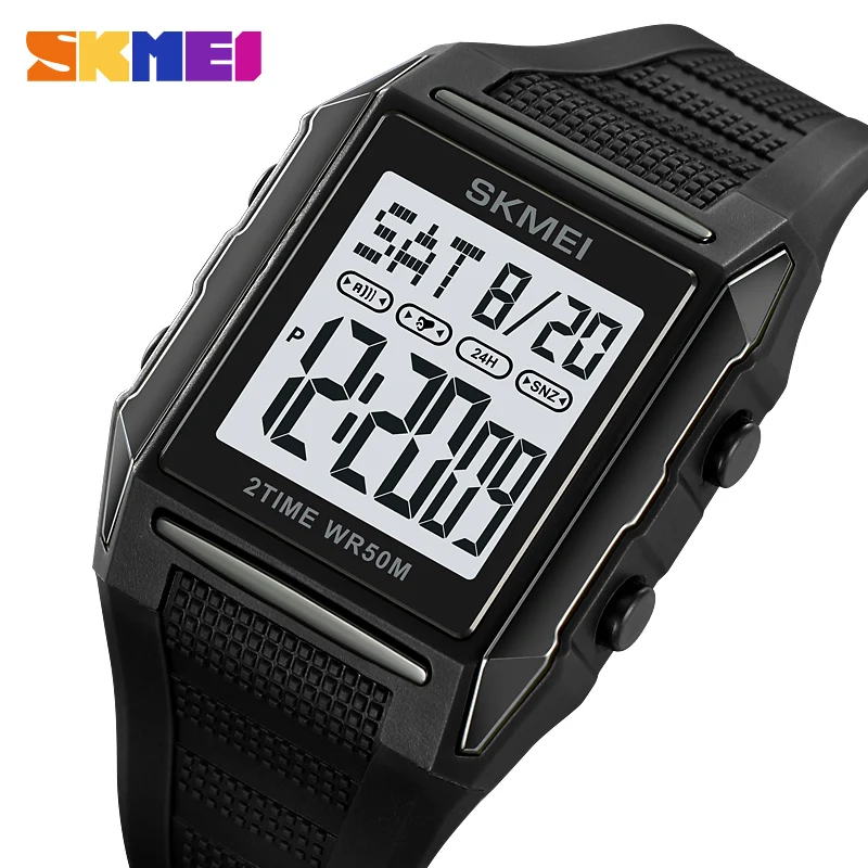 

SKMEI Square Frame Men's Electric Watch Large Digital Display Army Green Double Time Stopwatch Time Timer Alarm Clock 2257